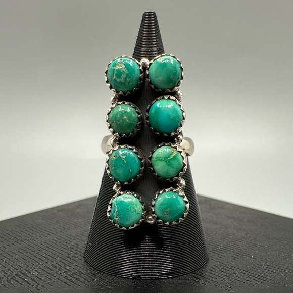 925 Sterling Silver Jewelry - Kingman Turquoise Sterling Silver 925 Handmade Bar Ring Adjustable